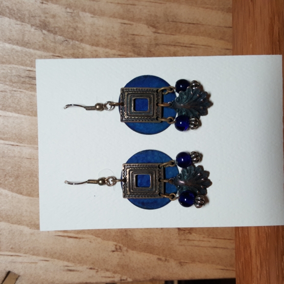 Blue Two Layer Earrings - Picture 1 of 3